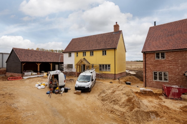 New housing development construction site showcasing homes that could be built with sustainable practices and nuRe® nutrient neutrality solutions.